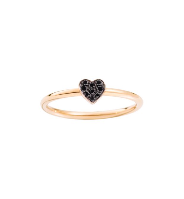 ANELLO CUORE. Oro rosa 9kt, Diamanti black trattati.