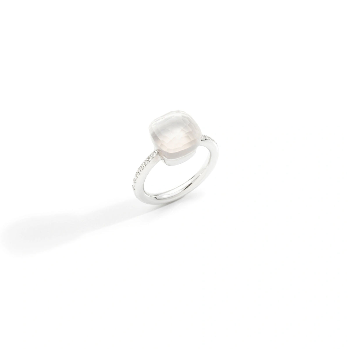 ANELLO NUDO CLASSIC QUARZO MILKY, ORO BIANCO E MANGANESE E DIAMANTI